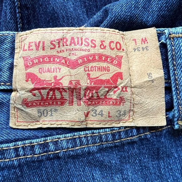 Vintage Levi's Mens W34 L34 Blue 501 Original Fit Button Fly Denim Jeans - Picture 5 of 16